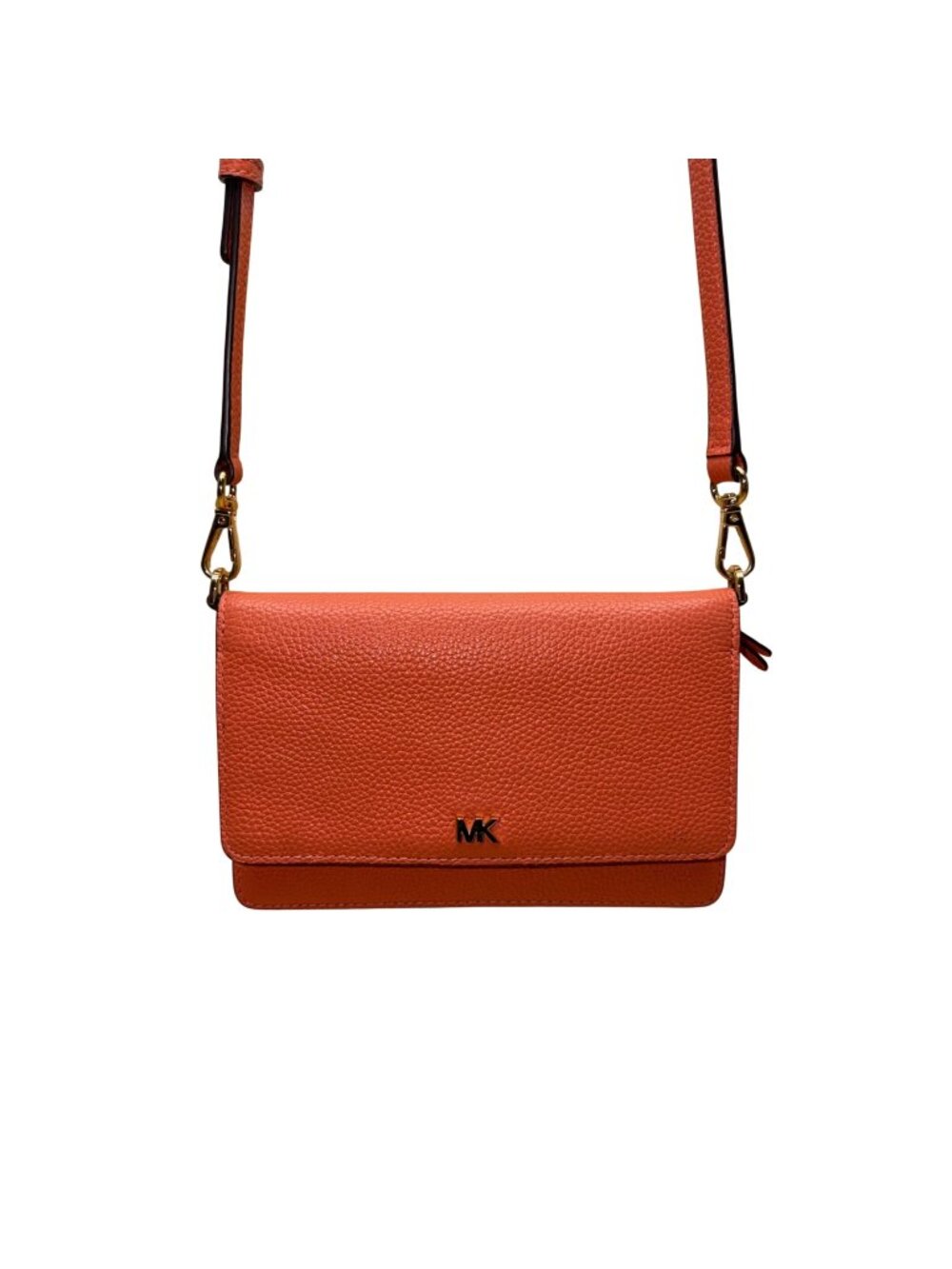 Michael Kors Women’s Orange Pebbled Leather Gold-Tone Logo Crossbody Bag